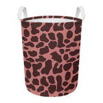 Red Brown Cow Print Round Laundry Basket