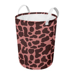 Red Brown Cow Print Round Laundry Basket