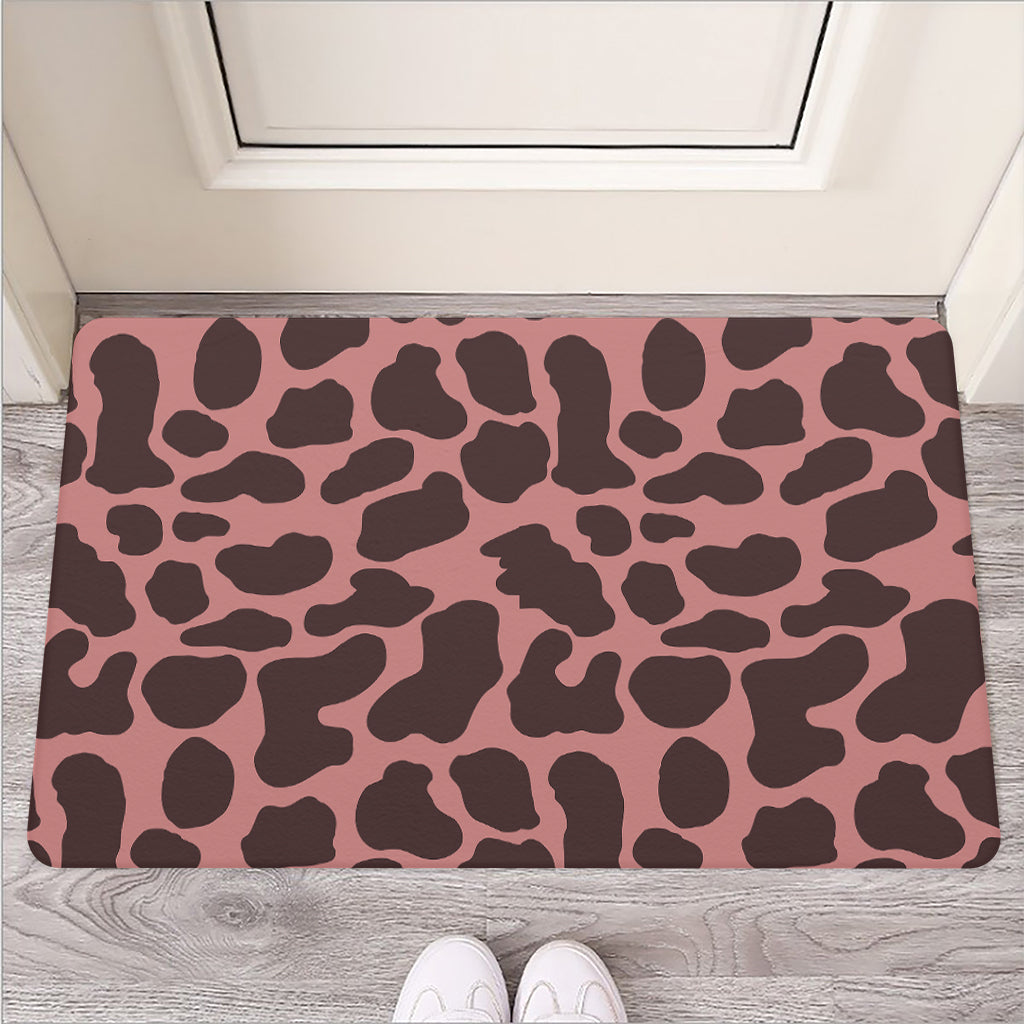 Red Brown Cow Print Rubber Doormat