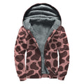Red Brown Cow Print Sherpa Lined Zip Up Hoodie