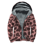 Red Brown Cow Print Sherpa Lined Zip Up Hoodie