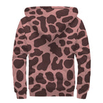 Red Brown Cow Print Sherpa Lined Zip Up Hoodie