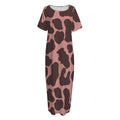 Red Brown Cow Print Short Sleeve Long Nightdress