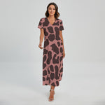 Red Brown Cow Print Short Sleeve Maxi Dress