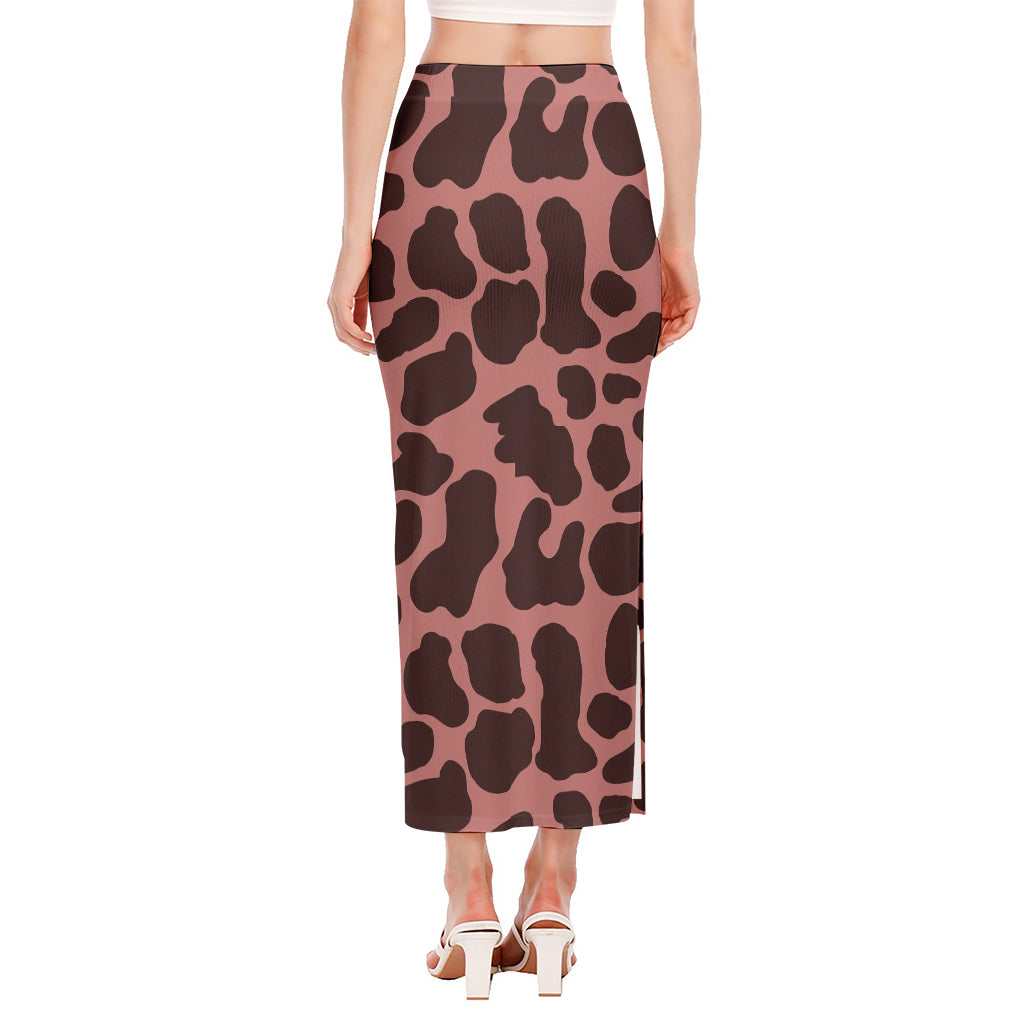 Red Brown Cow Print Side Slit Maxi Skirt