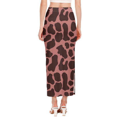 Red Brown Cow Print Side Slit Maxi Skirt