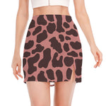 Red Brown Cow Print Side Slit Mini Skirt