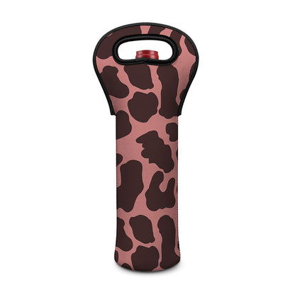 Red Brown Cow Print Single Neoprene Wine Tote