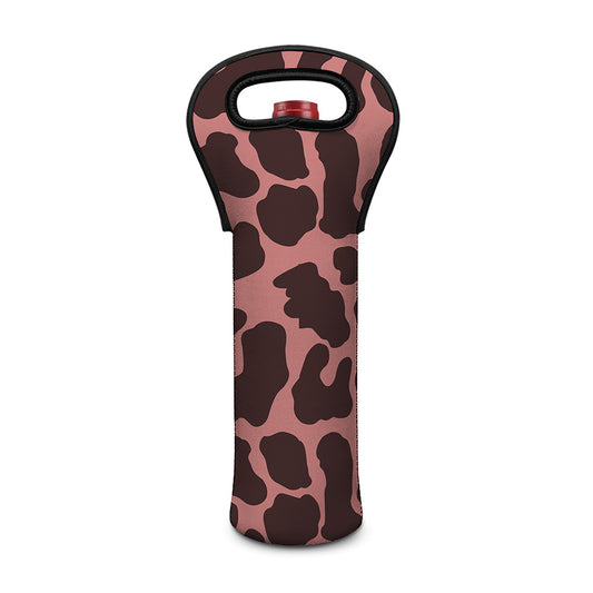 Red Brown Cow Print Single Neoprene Wine Tote