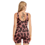 Red Brown Cow Print Sleeveless One Piece Swimsuit