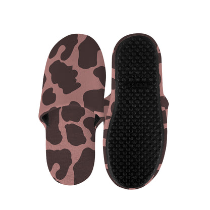 Red Brown Cow Print Slippers