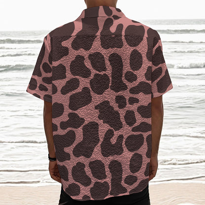 Red Brown Cow Print Textured Short Sleeve Shirt
