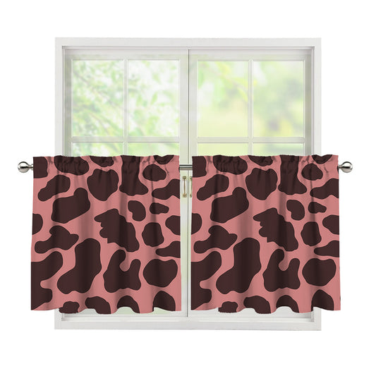Red Brown Cow Print Tier Curtains