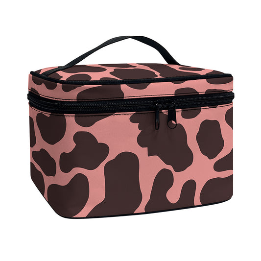 Red Brown Cow Print Travel Makeup Bag