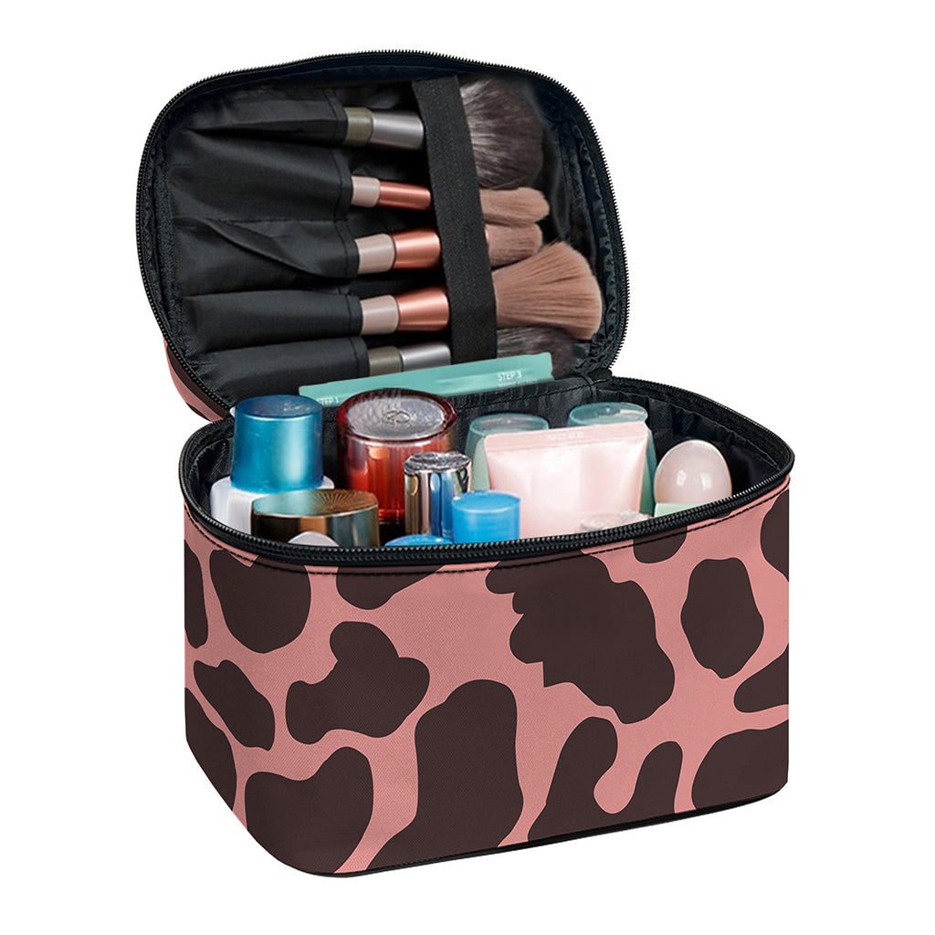 Red Brown Cow Print Travel Makeup Bag