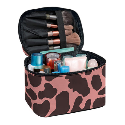 Red Brown Cow Print Travel Makeup Bag