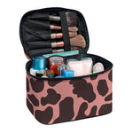 Red Brown Cow Print Travel Makeup Bag