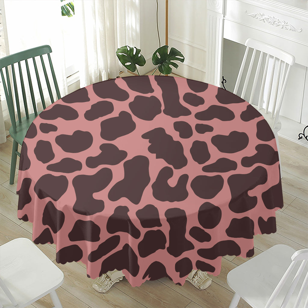 Red Brown Cow Print Waterproof Round Tablecloth