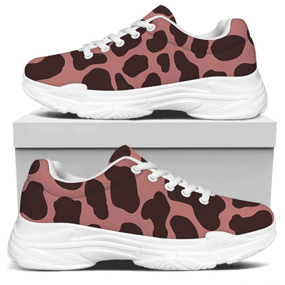 Red Brown Cow Print White Chunky Shoes