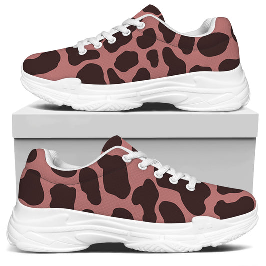 Red Brown Cow Print White Chunky Shoes