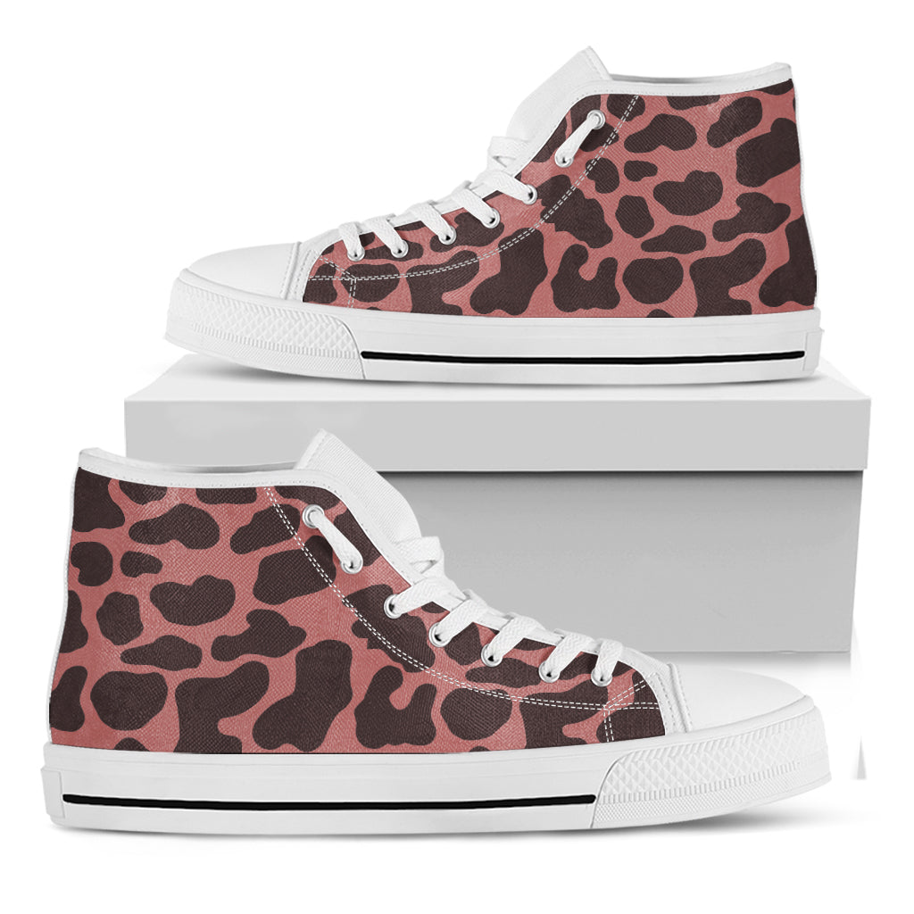 Red Brown Cow Print White High Top Sneakers