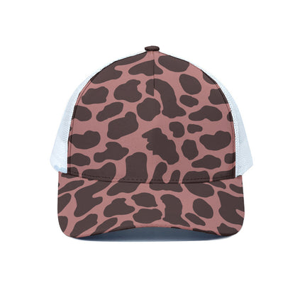 Red Brown Cow Print White Mesh Trucker Cap