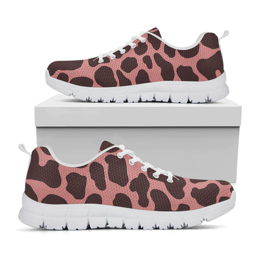 Red Brown Cow Print White Running Shoes