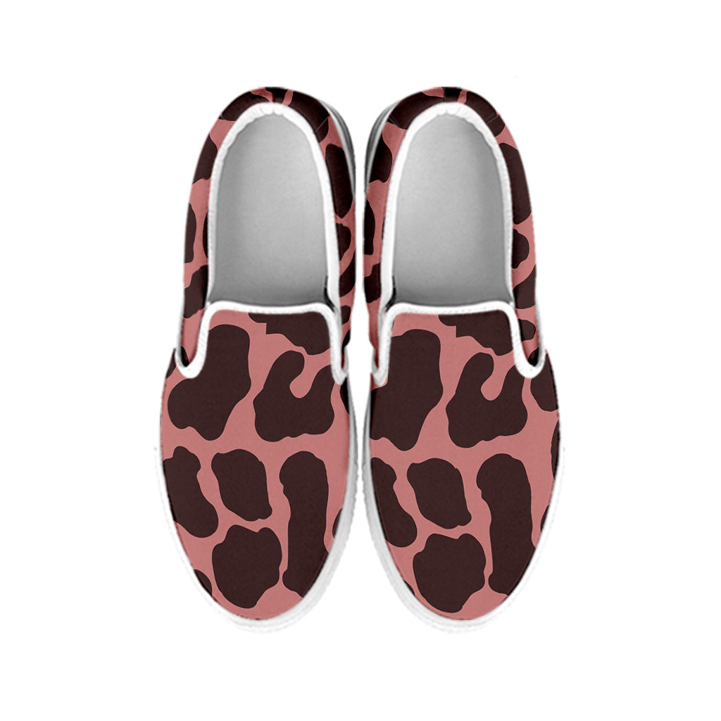 Red Brown Cow Print White Slip On Sneakers