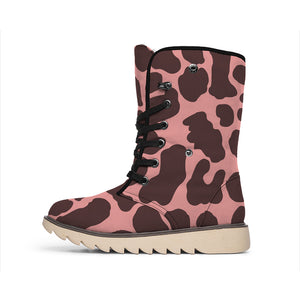 Red Brown Cow Print Winter Boots