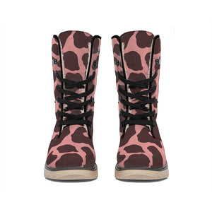 Red Brown Cow Print Winter Boots