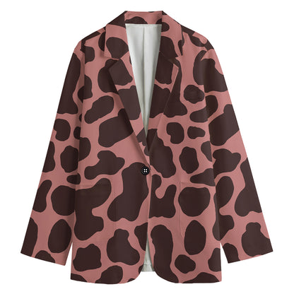 Red Brown Cow Print Women's Blazer