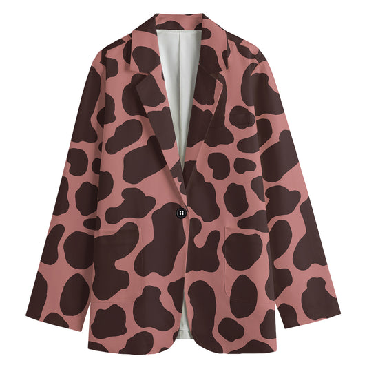 Red Brown Cow Print Women's Blazer