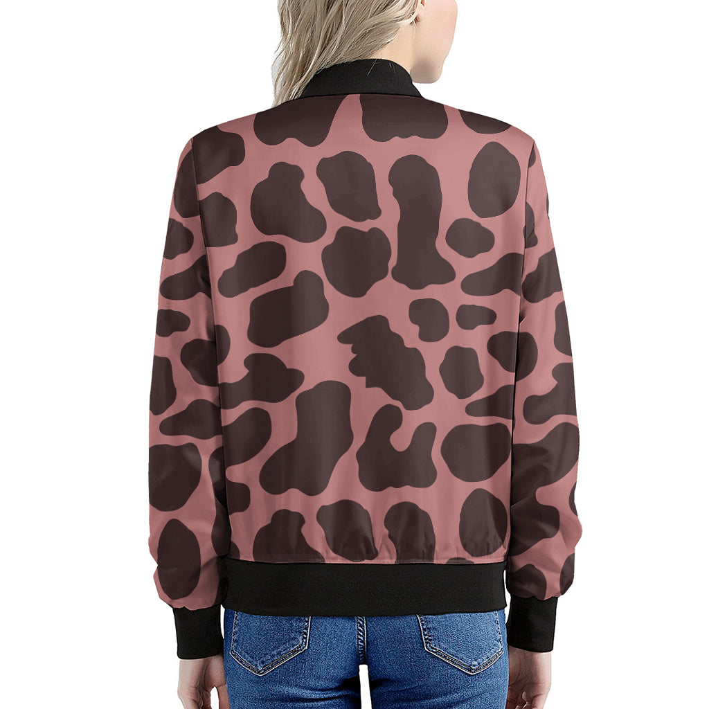 Red Brown Cow Print Women's Bomber Jacket