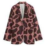 Red Brown Cow Print Women's Cotton Blazer