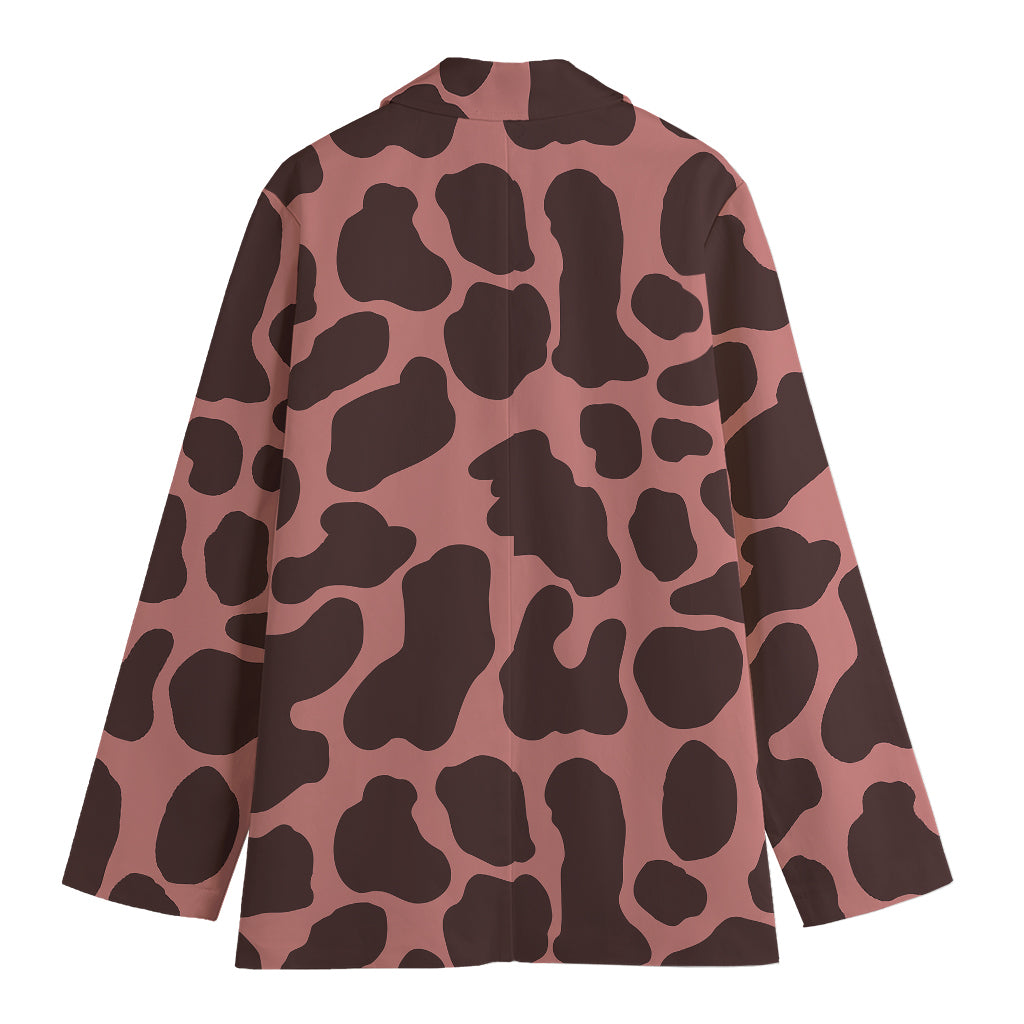 Red Brown Cow Print Women's Cotton Blazer