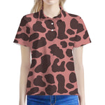 Red Brown Cow Print Women's Polo Shirt
