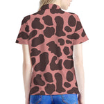 Red Brown Cow Print Women's Polo Shirt