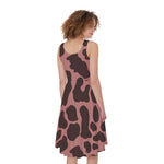 Red Brown Cow Print Women's Sleeveless Dress