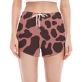 Red Brown Cow Print Women's Split Running Shorts