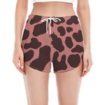 Red Brown Cow Print Women's Split Running Shorts