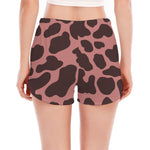 Red Brown Cow Print Women's Split Running Shorts