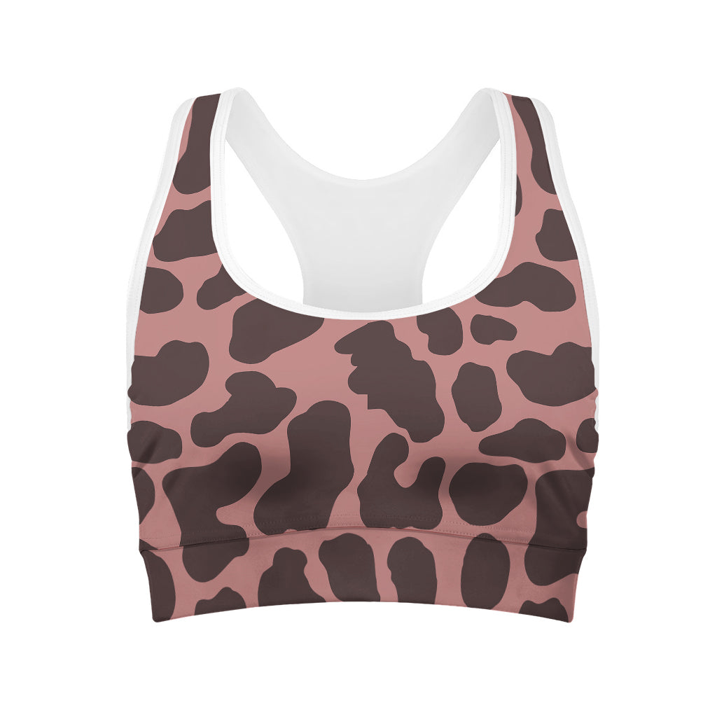 Red Brown Cow Print Women's Sports Bra