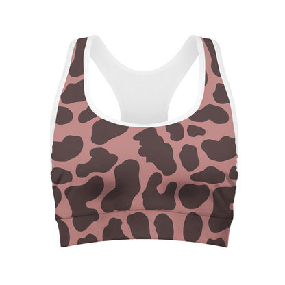 Red Brown Cow Print Women's Sports Bra