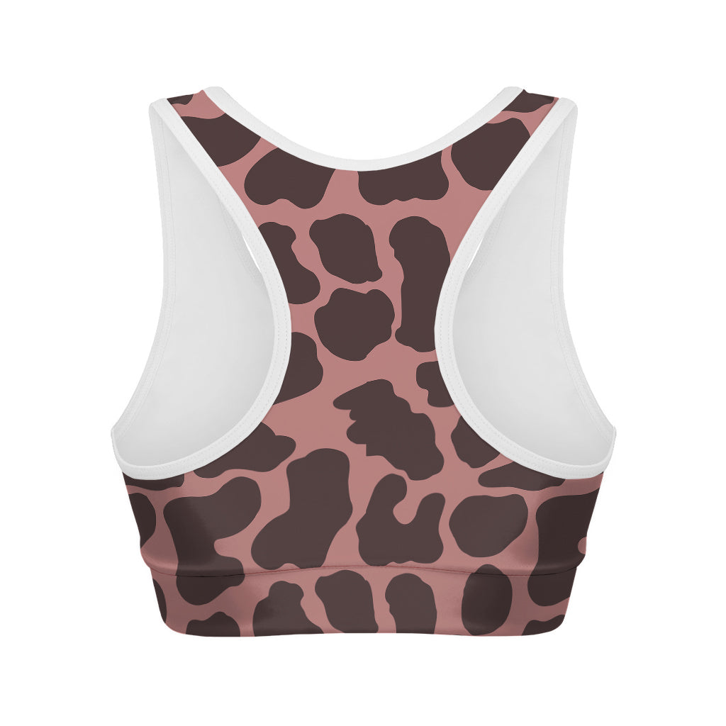 Red Brown Cow Print Women's Sports Bra