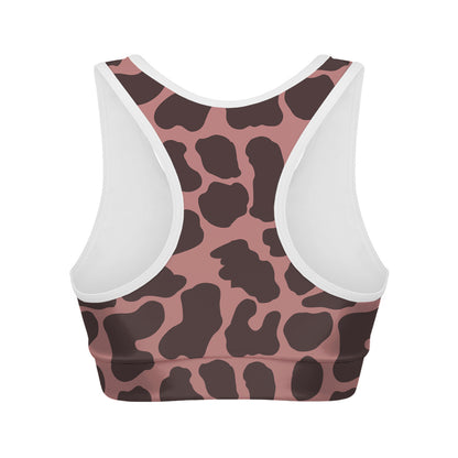 Red Brown Cow Print Women's Sports Bra