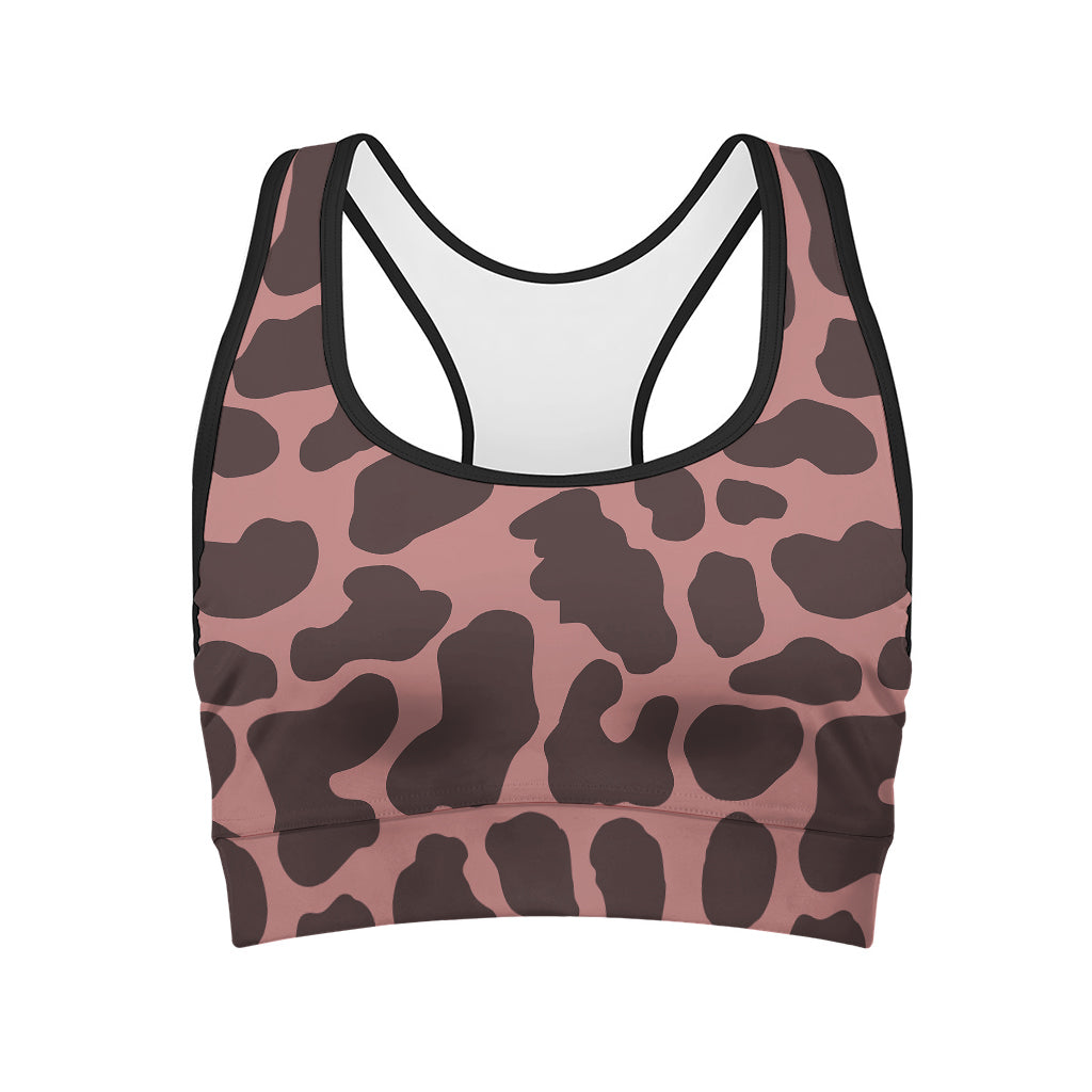 Red Brown Cow Print Women's Sports Bra