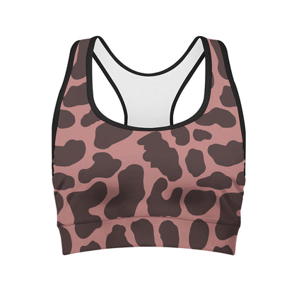 Red Brown Cow Print Women's Sports Bra
