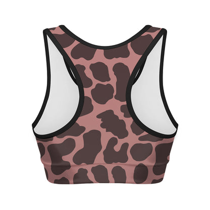 Red Brown Cow Print Women's Sports Bra