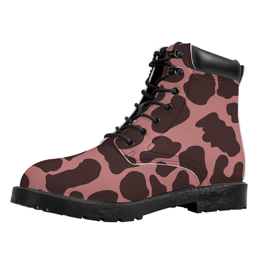 Red Brown Cow Print Work Boots