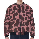 Red Brown Cow Print Zip Sleeve Bomber Jacket